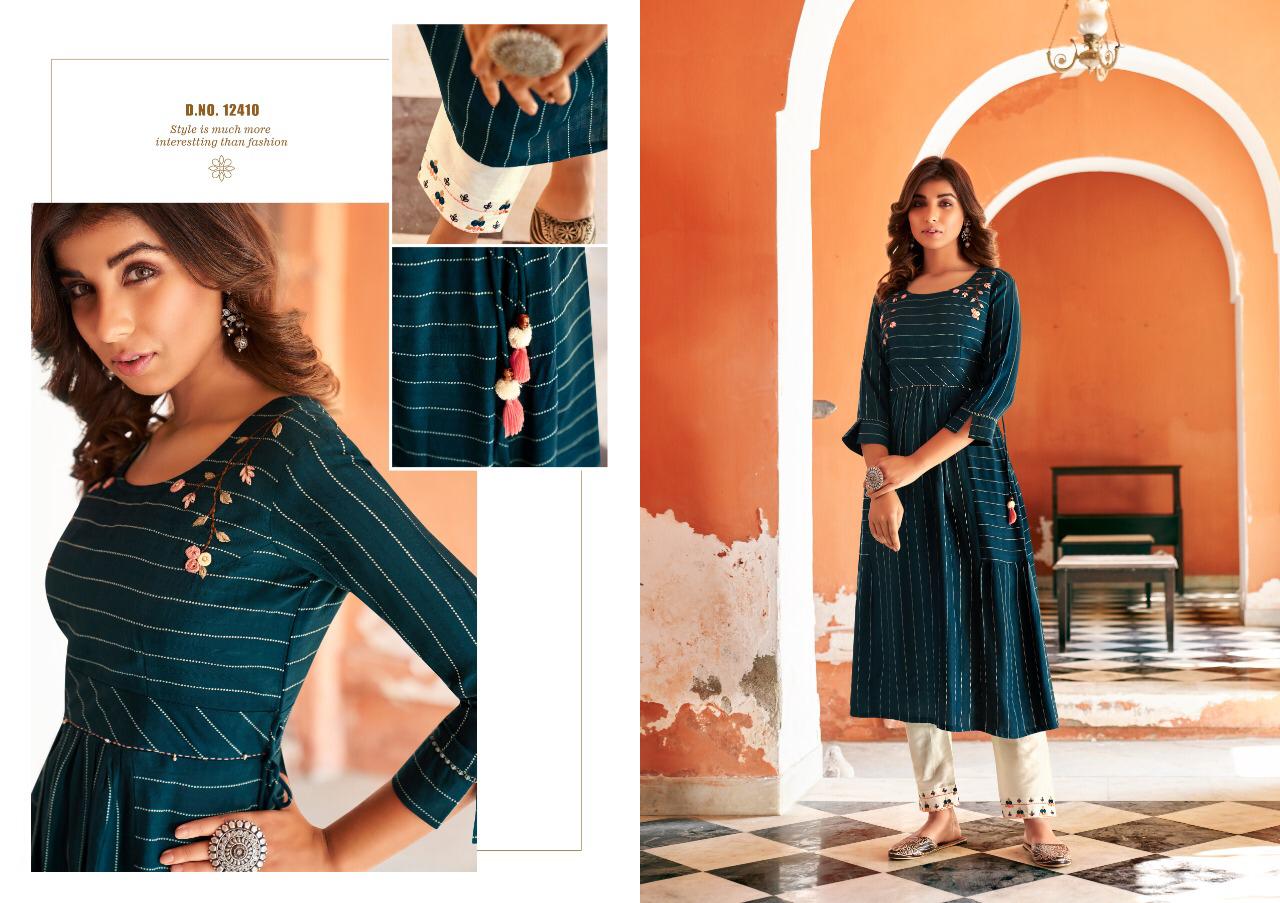 Klaroop Tissot Latest Fancy Festive Wear Fancy Reyon With khatli Work Nd Mok Work Kurtis With Bottom Collection 